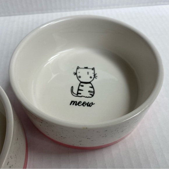 Cat Bowls Signature MEOW Peach White Ceramic Kitty Food Drink EUC 4.5” - Picture 13 of 16